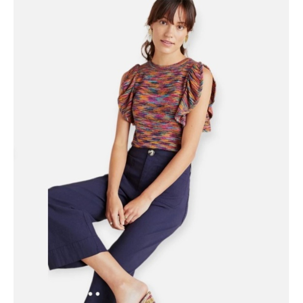 Anthropologie Ruby Flutter Sweater Top Space Dye‎ Multi-Color Artsy Womens Large
